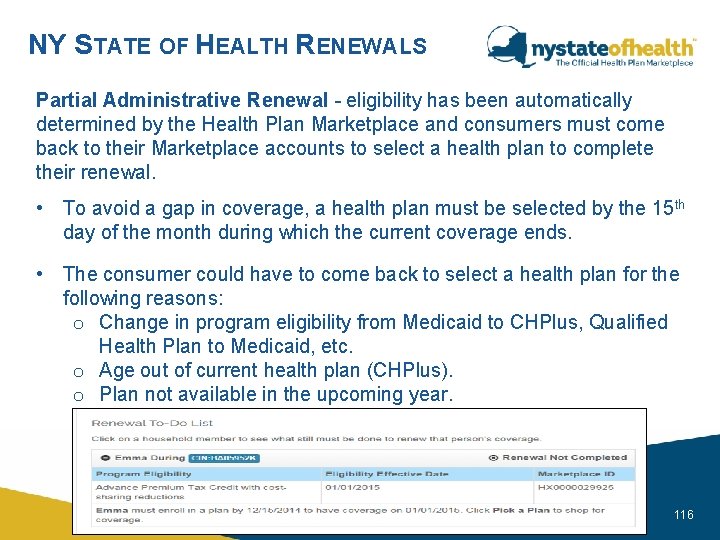 NY STATE OF HEALTH RENEWALS Partial Administrative Renewal - eligibility has been automatically determined