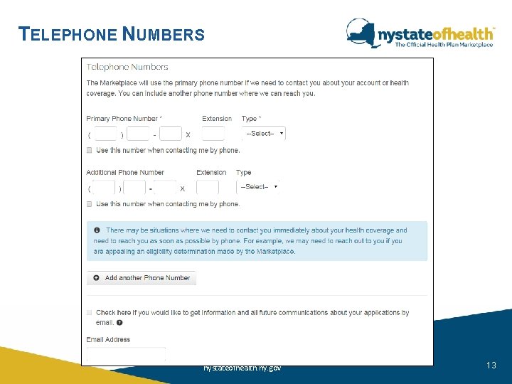 TELEPHONE NUMBERS nystateofhealth. ny. gov 13 