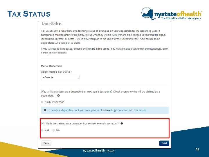 TAX STATUS nystateofhealth. ny. gov 58 