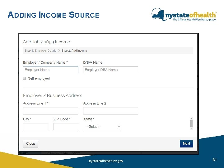 ADDING INCOME SOURCE nystateofhealth. ny. gov 61 