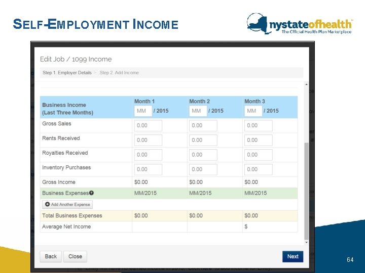 SELF-EMPLOYMENT INCOME nystateofhealth. ny. gov 64 