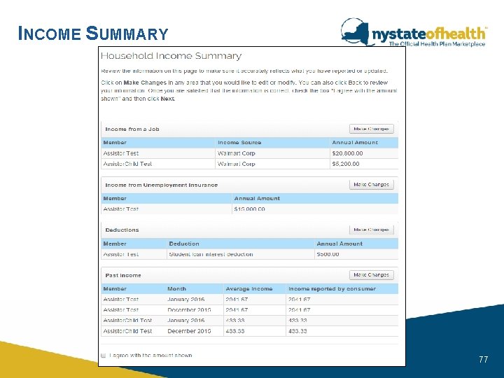 INCOME SUMMARY nystateofhealth. ny. gov 77 