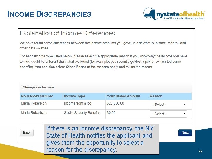 INCOME DISCREPANCIES If there is an income discrepancy, the NY State of Health notifies