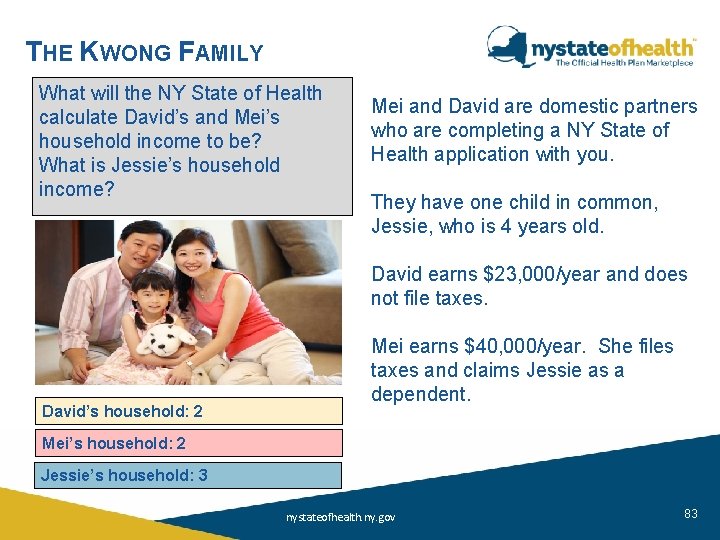 THE KWONG FAMILY What will the NY State of Health calculate David’s and Mei’s