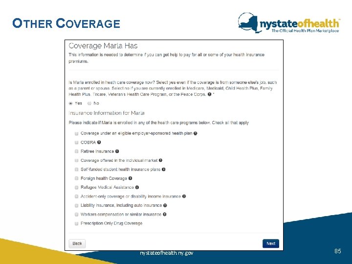 OTHER COVERAGE nystateofhealth. ny. gov 85 