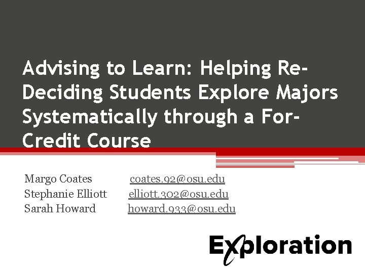 Advising to Learn: Helping Re. Deciding Students Explore Majors Systematically through a For. Credit