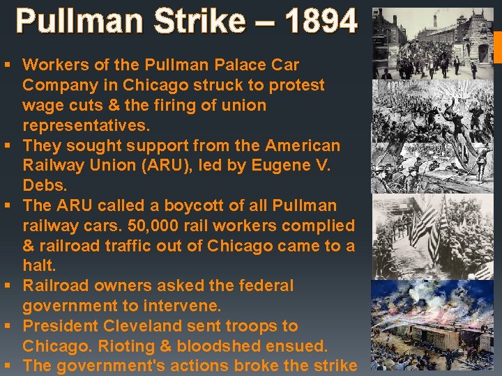 Pullman Strike – 1894 § Workers of the Pullman Palace Car Company in Chicago