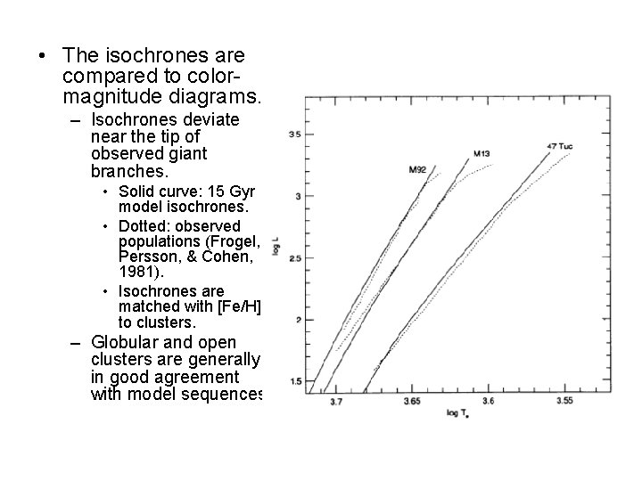  • The isochrones are compared to colormagnitude diagrams. – Isochrones deviate near the