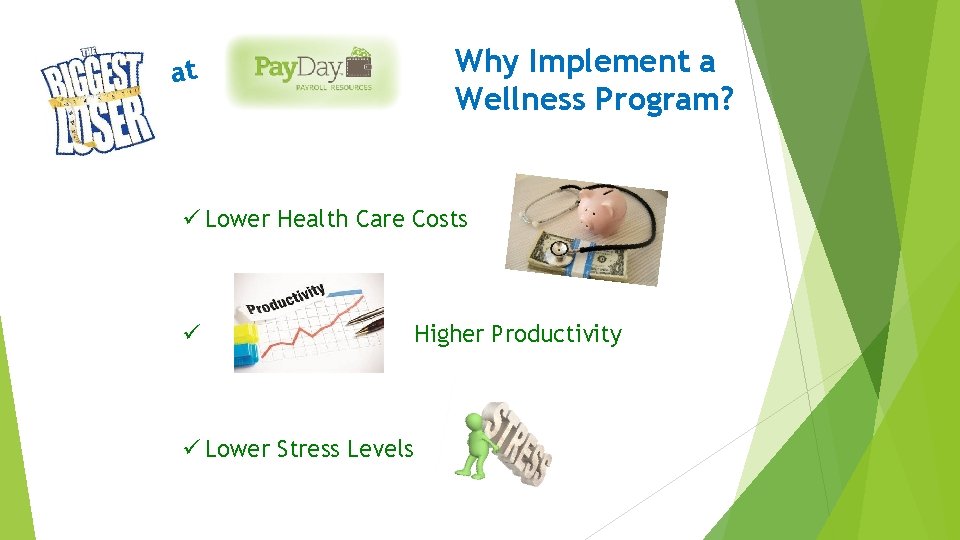 at Why Implement a Wellness Program? ü Lower Health Care Costs ü ü Lower