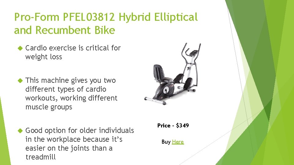 Pro-Form PFEL 03812 Hybrid Elliptical and Recumbent Bike Cardio exercise is critical for weight