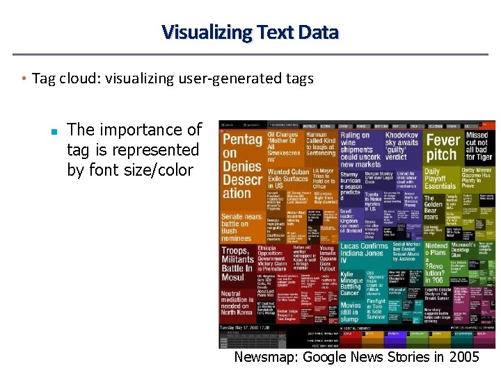Visualizing Text Data • Tag cloud: visualizing user-generated tags n The importance of tag