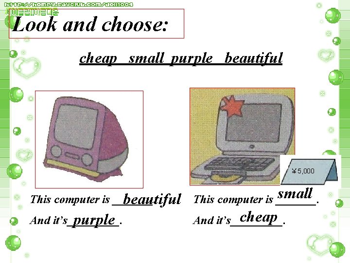 Look and choose: cheap small purple beautiful ￥ 5, 000 This computer is _______.