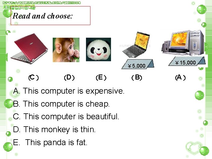 Read and choose: ￥ 5, 000 （C ） （D） （E ） A. This computer