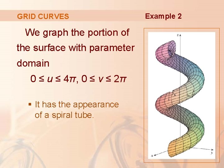 GRID CURVES We graph the portion of the surface with parameter domain 0 ≤