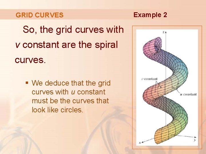 GRID CURVES So, the grid curves with v constant are the spiral curves. §