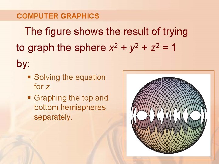 COMPUTER GRAPHICS The figure shows the result of trying to graph the sphere x