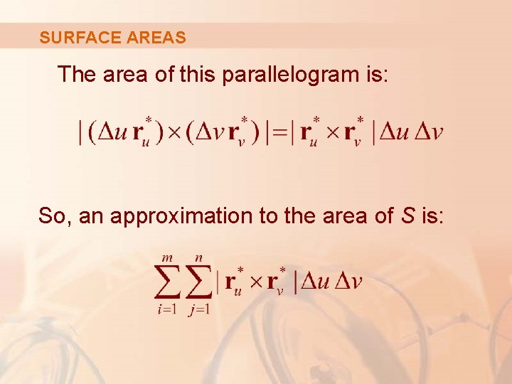 SURFACE AREAS The area of this parallelogram is: So, an approximation to the area