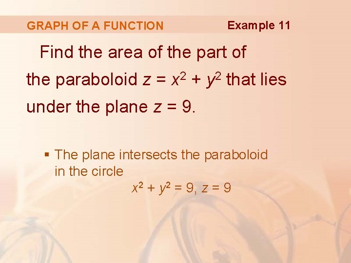 GRAPH OF A FUNCTION Example 11 Find the area of the part of the