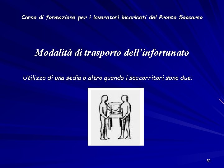 Corso di formazione per i lavoratori incaricati del Pronto Soccorso Modalità di trasporto dell’infortunato