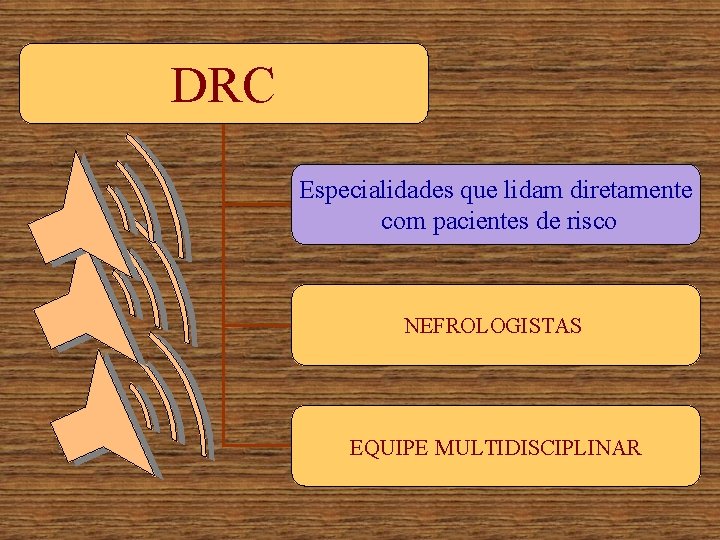 DRC Especialidades que lidam diretamente com pacientes de risco NEFROLOGISTAS EQUIPE MULTIDISCIPLINAR 