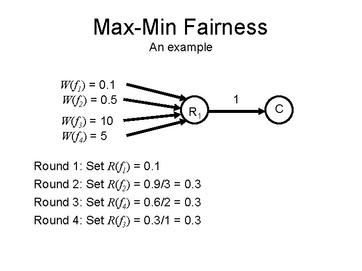 Max-Min Fairness An example W(f 1) = 0. 1 W(f 2) = 0. 5