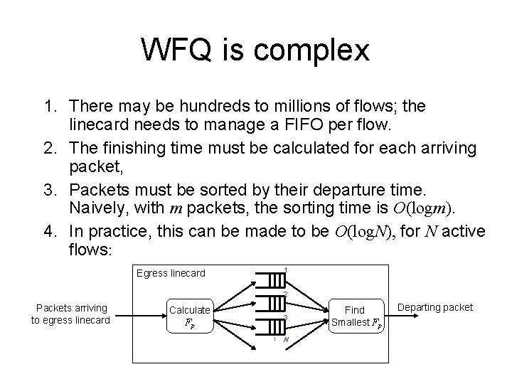 WFQ is complex 1. There may be hundreds to millions of flows; the linecard