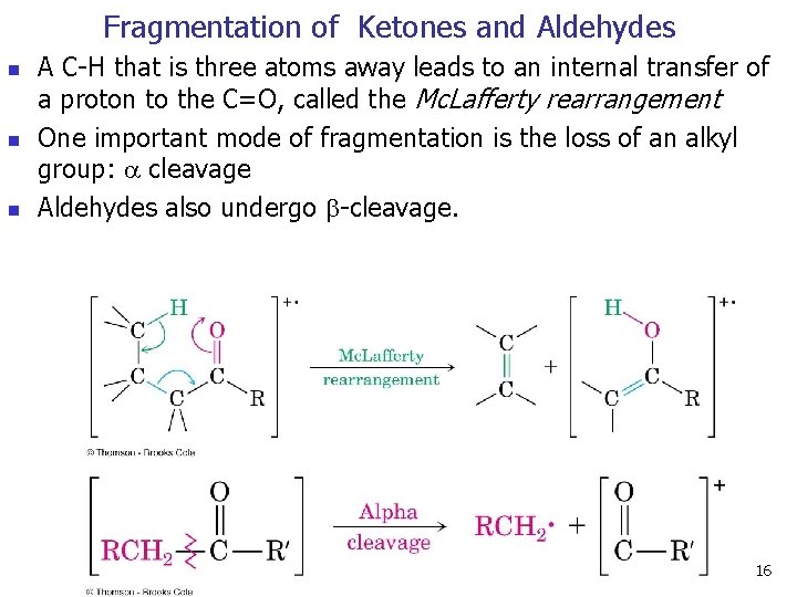 Fragmentation of Ketones and Aldehydes n n n A C-H that is three atoms