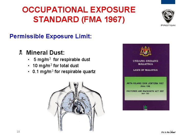 OCCUPATIONAL EXPOSURE STANDARD (FMA 1967) Permissible Exposure Limit: N Mineral Dust: • 5 mg/m