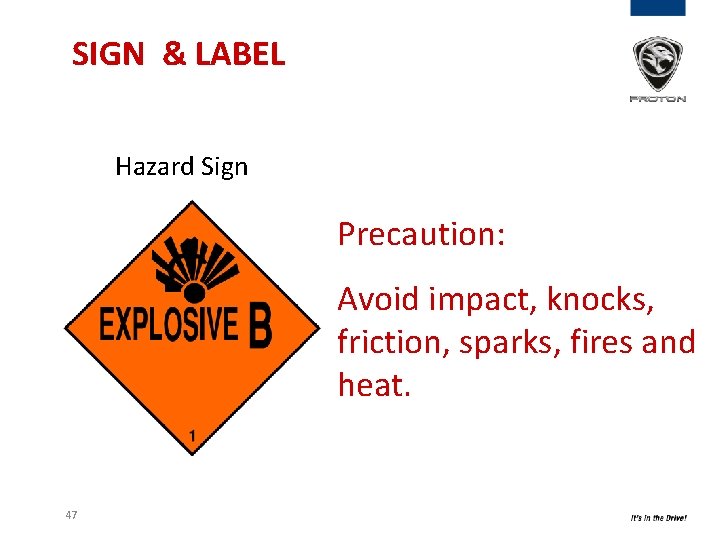 SIGN & LABEL Hazard Sign Precaution: Avoid impact, knocks, friction, sparks, fires and heat.