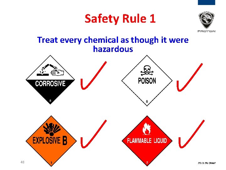 Safety Rule 1 Treat every chemical as though it were hazardous 48 