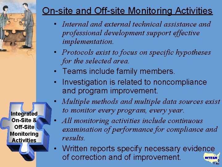 On-site and Off-site Monitoring Activities Integrated On-Site & Off-Site Monitoring Activities • Internal and