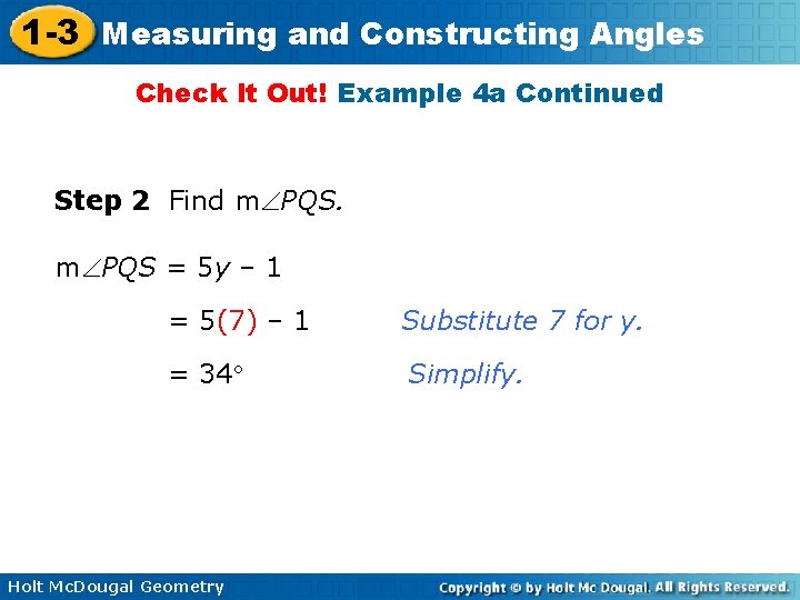 1 -3 Measuring and Constructing Angles Check It Out! Example 4 a Continued Step