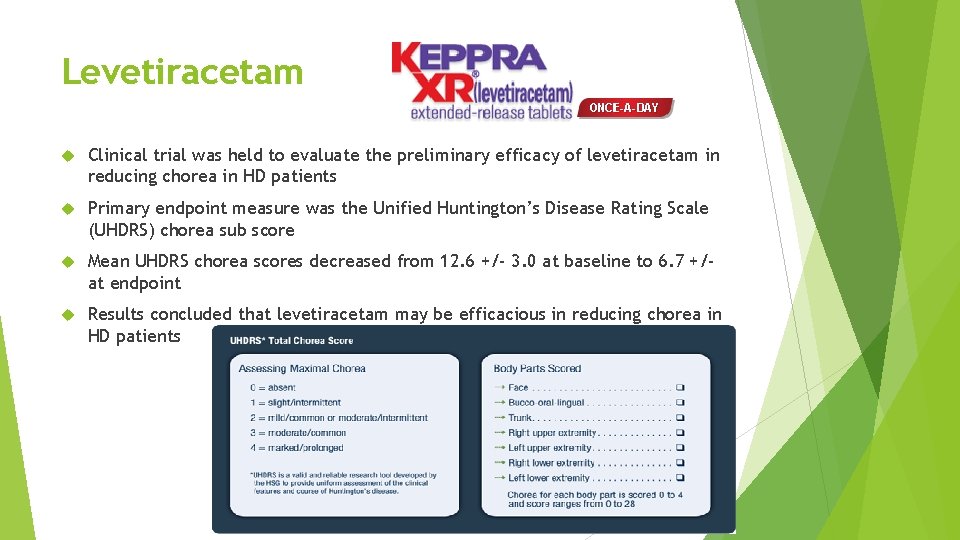 Levetiracetam Clinical trial was held to evaluate the preliminary efficacy of levetiracetam in reducing