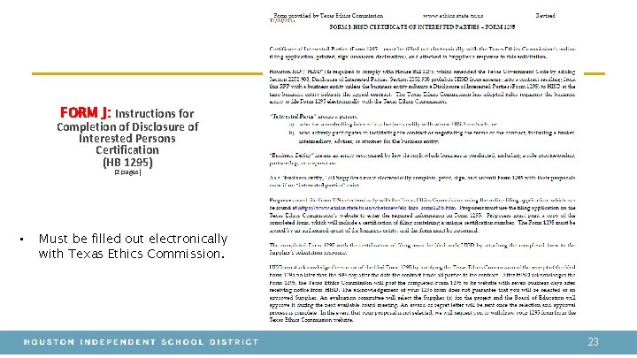 FORM J: Instructions for Completion of Disclosure of Interested Persons Certification (HB 1295) (2