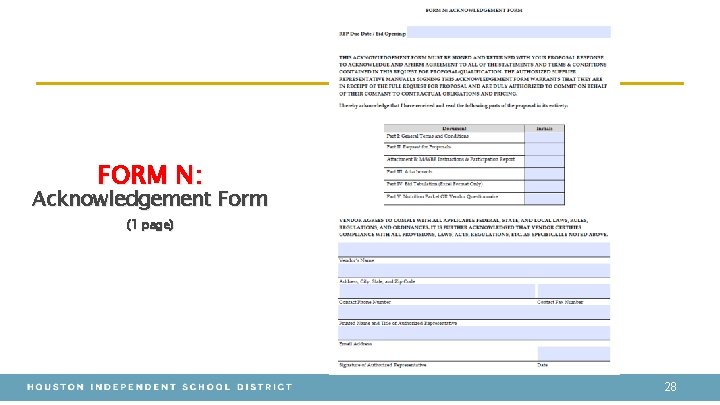 FORM N: Acknowledgement Form (1 page) 28 