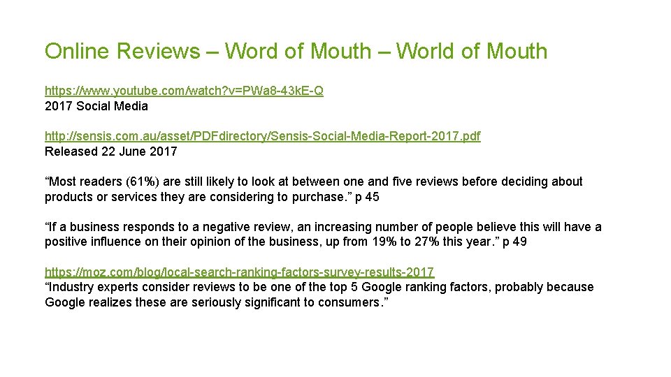 Online Reviews – Word of Mouth – World of Mouth https: //www. youtube. com/watch?