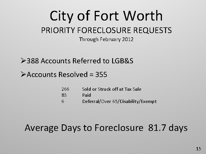 CITY OF FORT WORTH PERFORMANCE PRESENTATION APRIL 10