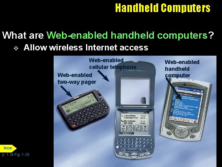 Handheld Computers What are Web-enabled handheld computers? v Allow wireless Internet access Web-enabled cellular