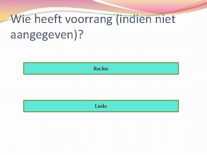 Wie heeft voorrang (indien niet aangegeven)? Rechts Links 