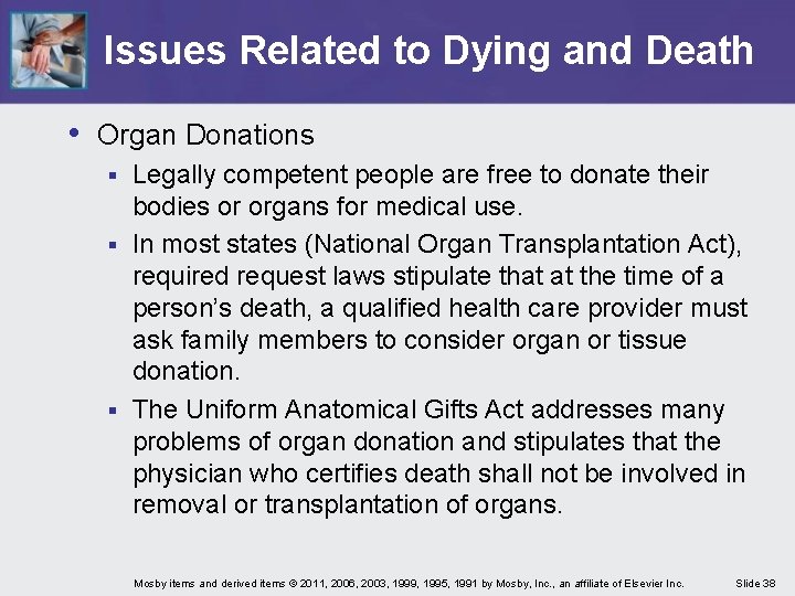 Issues Related to Dying and Death • Organ Donations Legally competent people are free Issues Related to Dying and Death • Organ Donations Legally competent people are free