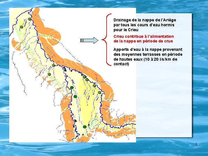 Drainage de la nappe de l’Ariège par tous les cours d’eau hormis pour le