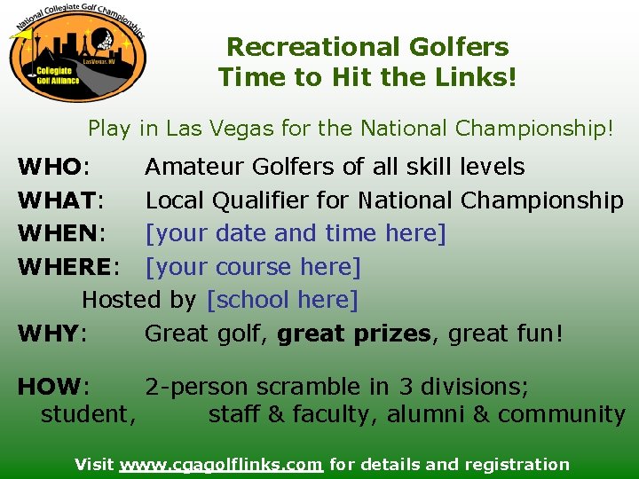 Recreational Golfers Time to Hit the Links! Play in Las Vegas for the National