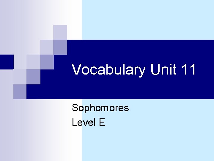 Vocabulary Unit 11 Sophomores Level E 