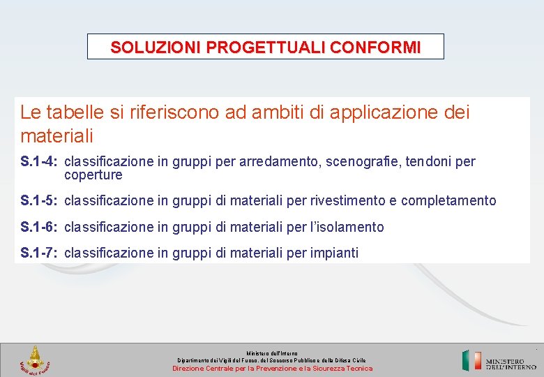 SOLUZIONI PROGETTUALI CONFORMI Le tabelle si riferiscono ad ambiti di applicazione dei materiali S.