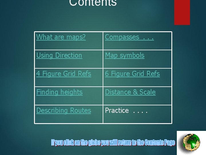 Contents What are maps? Compasses. . . Using Direction Map symbols 4 Figure Grid Contents What are maps? Compasses. . . Using Direction Map symbols 4 Figure Grid