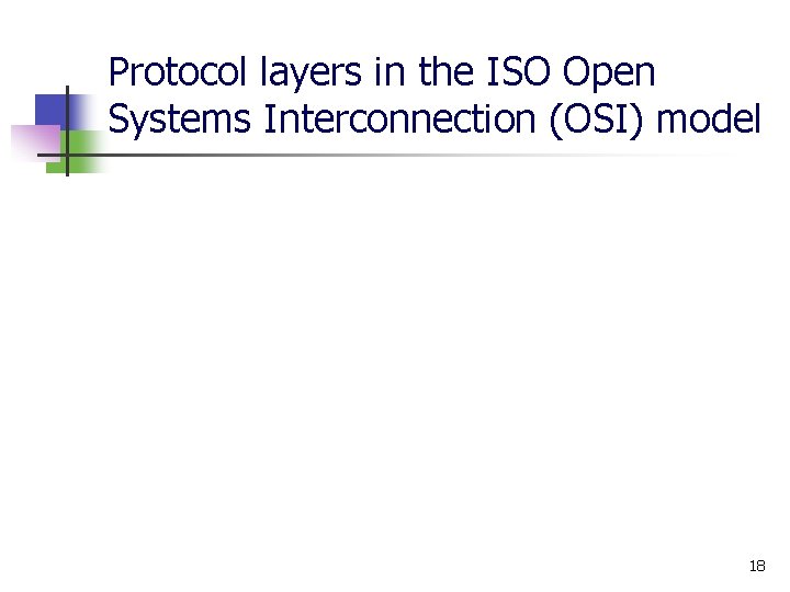 Protocol layers in the ISO Open Systems Interconnection (OSI) model 18 
