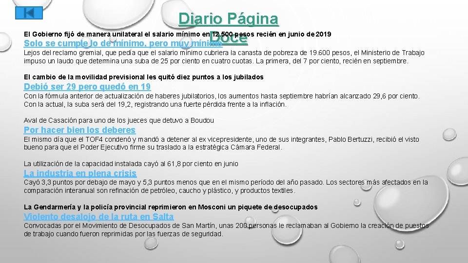 Diario Página El Gobierno fijó de manera unilateral el salario mínimo en 12. 500