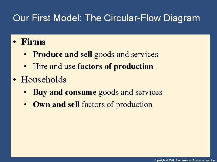 Our First Model: The Circular-Flow Diagram • Firms • Produce and sell goods and