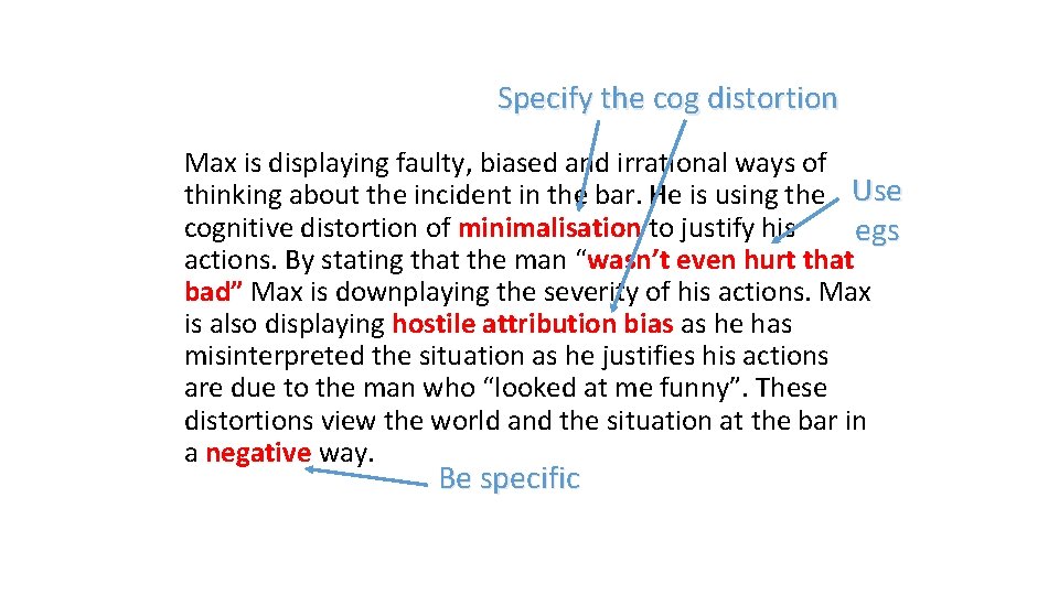 Specify the cog distortion Max is displaying faulty, biased and irrational ways of thinking