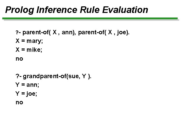 Prolog Inference Rule Evaluation ? - parent-of( X , ann), parent-of( X , joe).